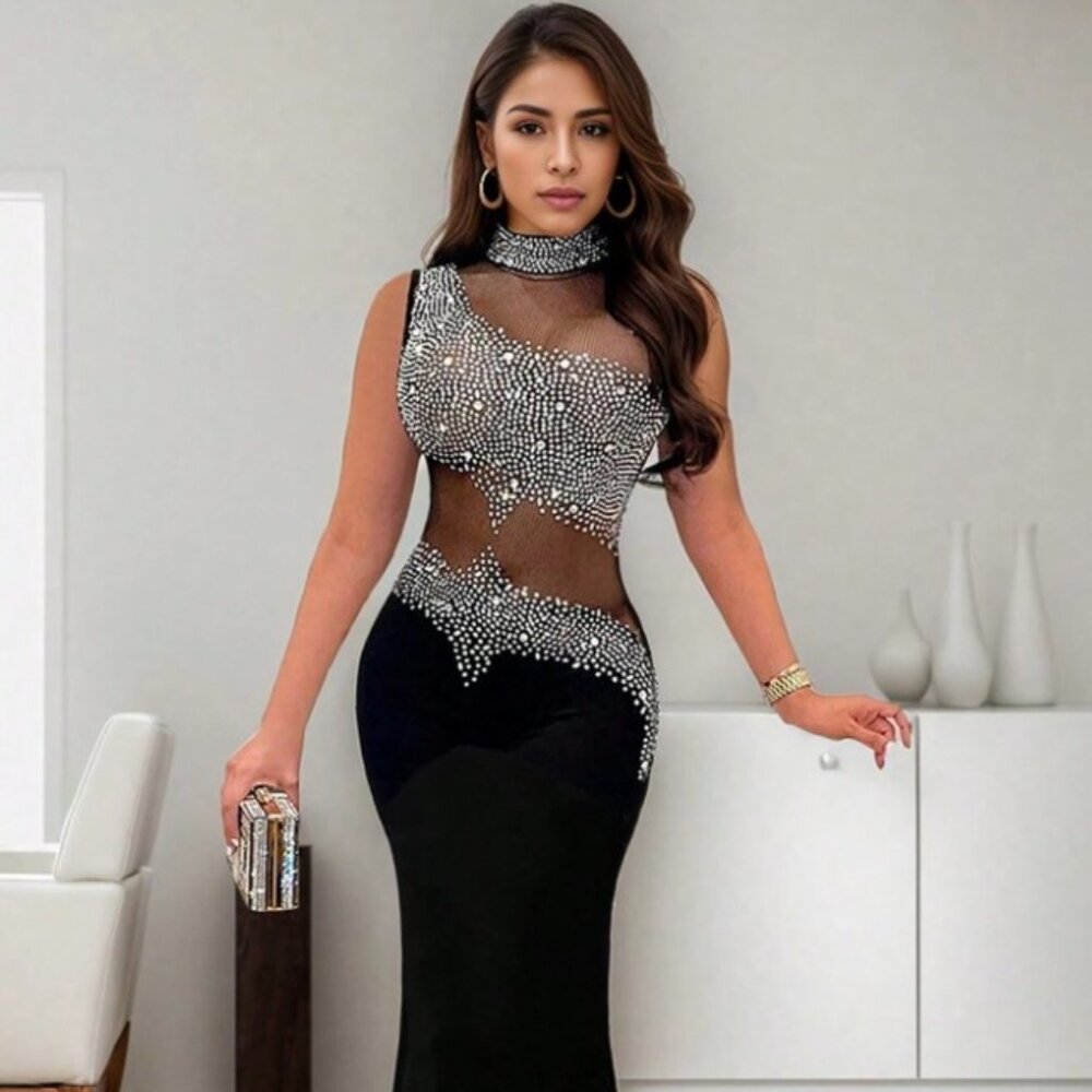 Women Plus Size Rhinestone Embellished Evening Gown 12-22